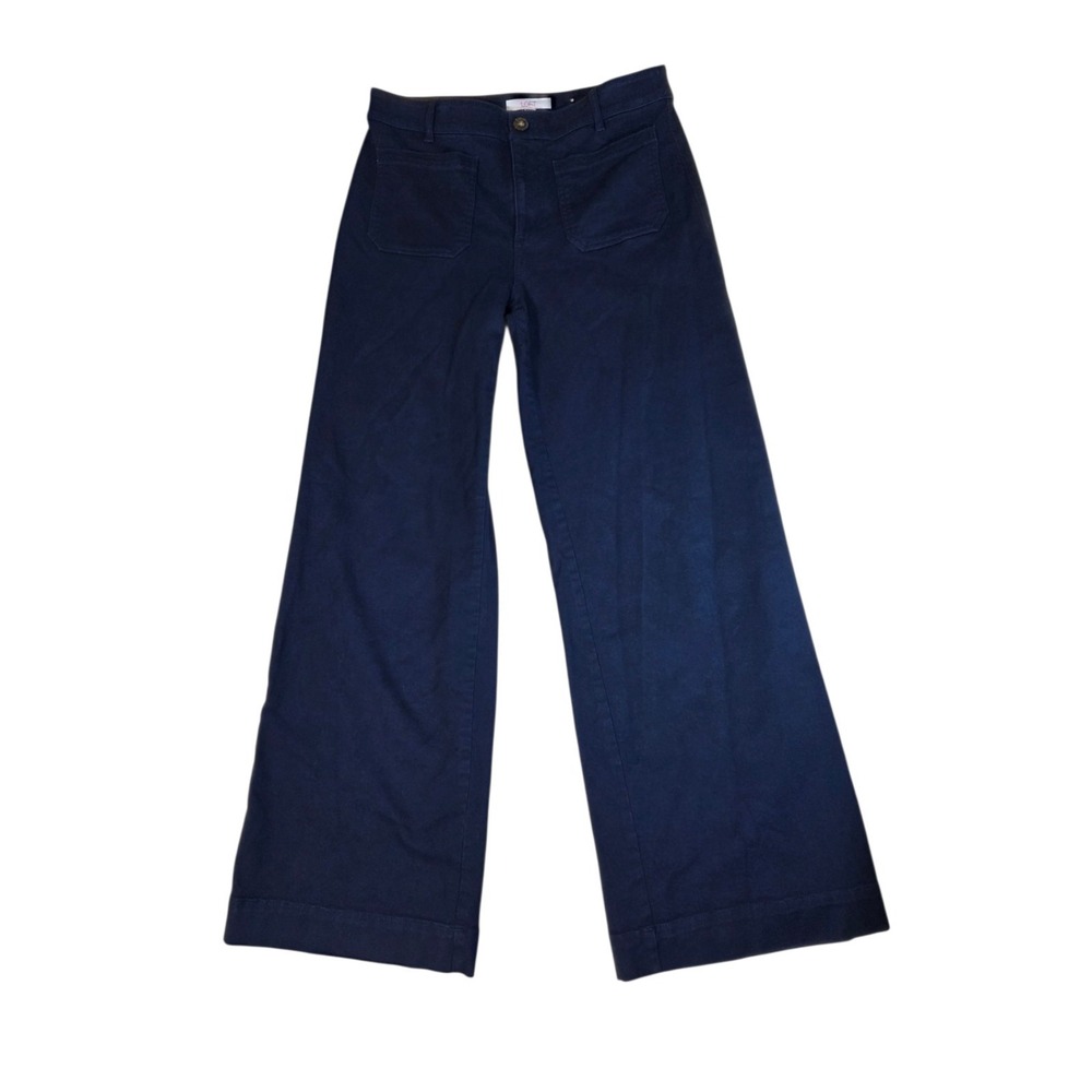 LOFT Palmer Wide Leg High Rise Pants W Patch Pockets Navy Blue 6 (30x31.5) - Picture 2 of 9
